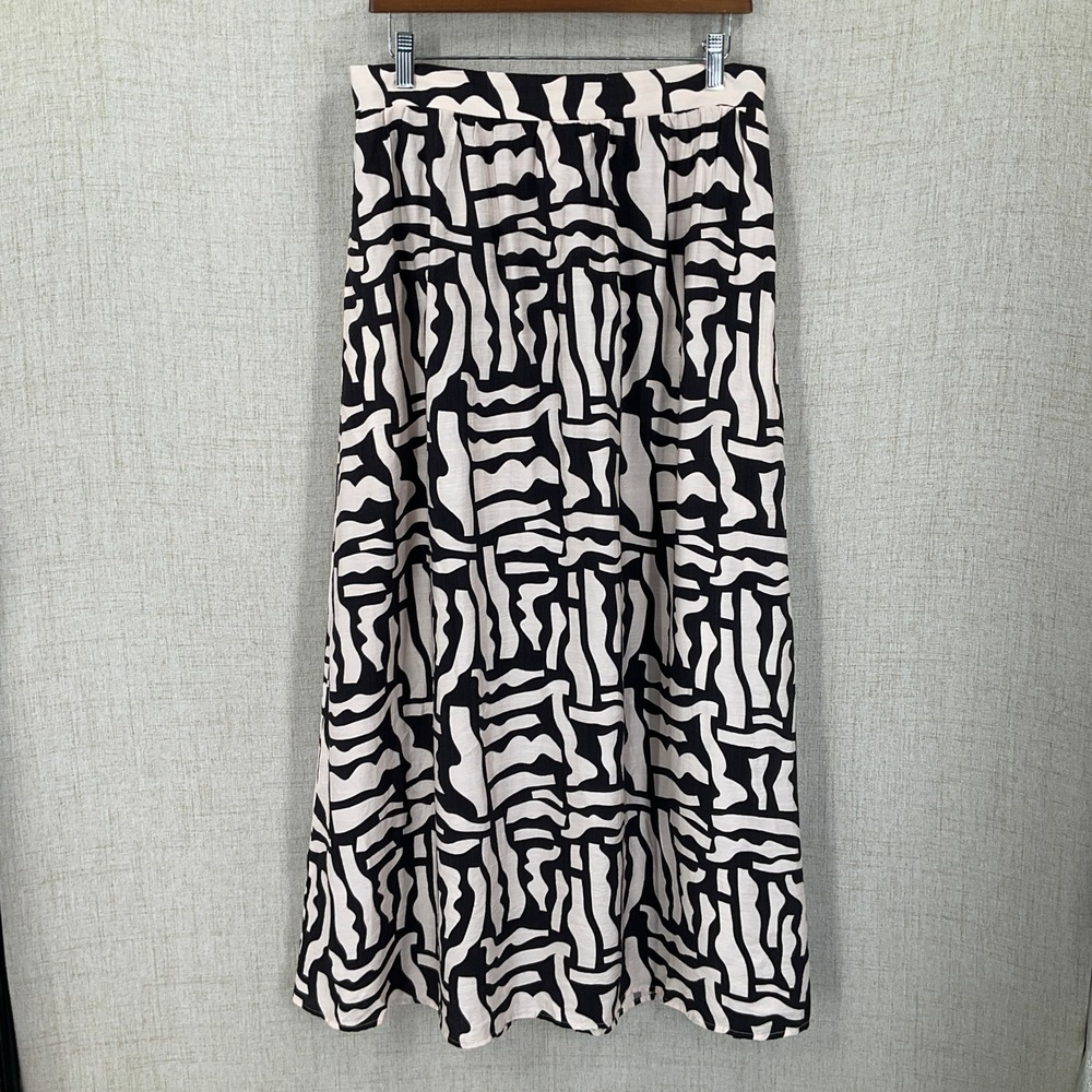 Melloday‎ Maxi Skirt Women Large Black Cream Abstract Geometric Boho A-Line Long